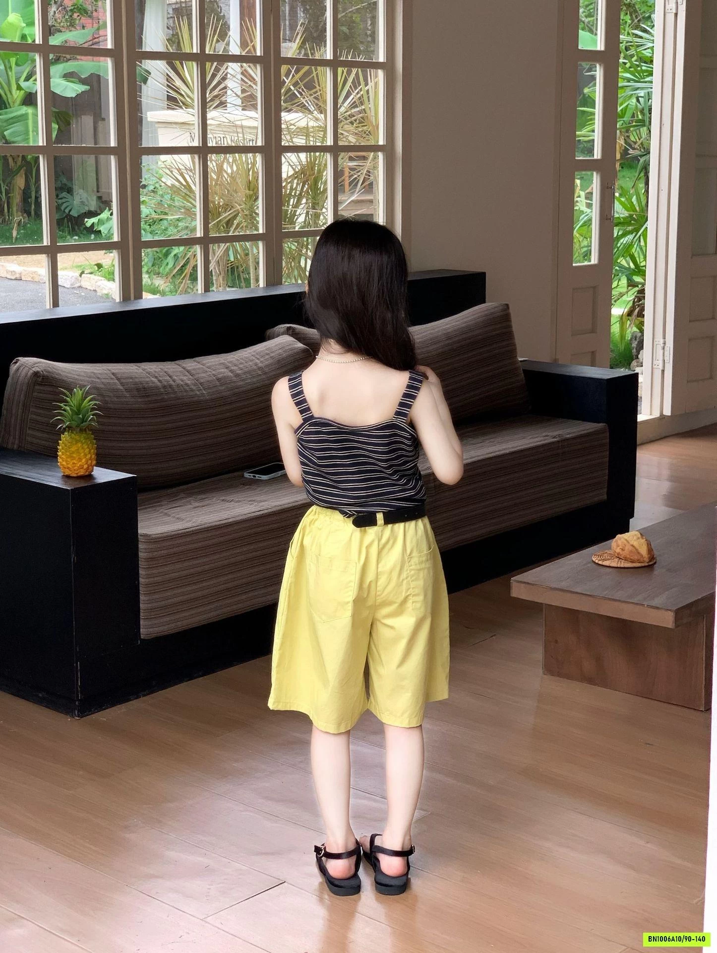 ÁO 2 DÂY KẺ MIX QUẦN LỬNG VÀNG