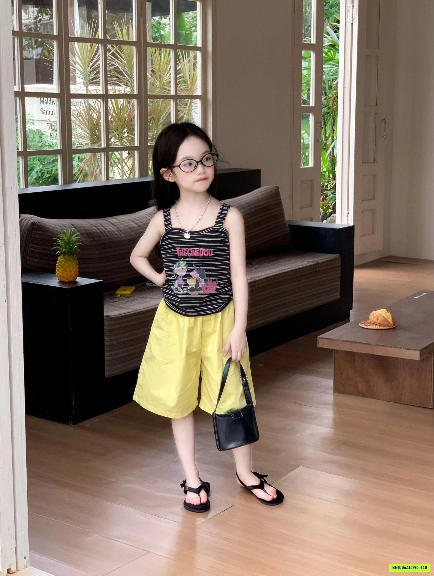 ÁO 2 DÂY KẺ MIX QUẦN LỬNG VÀNG