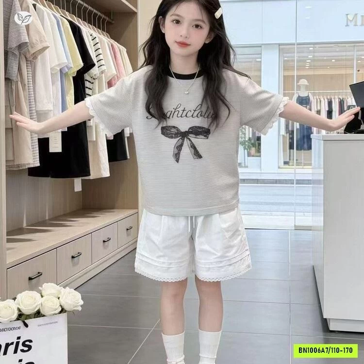 SÉT ÁO KẺ NƠ MIX SHORT TRẮNG