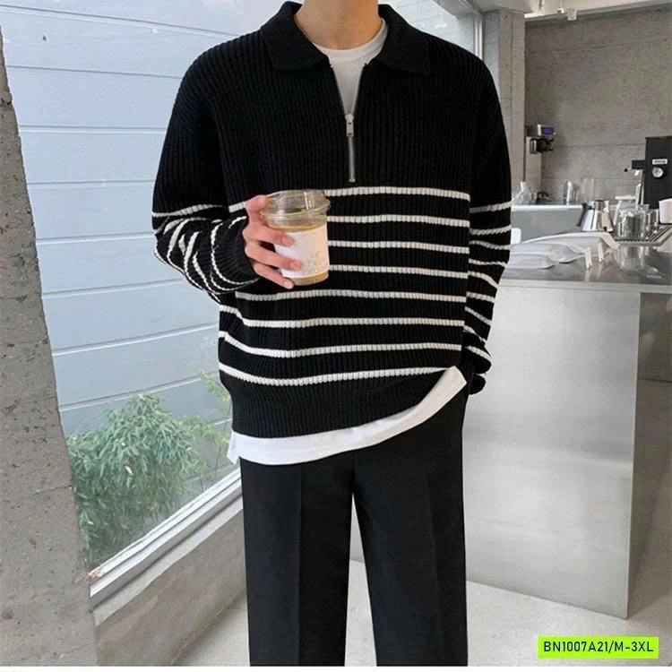 ÁO LEN KHÓA CỔ KẺ NGANG NAM