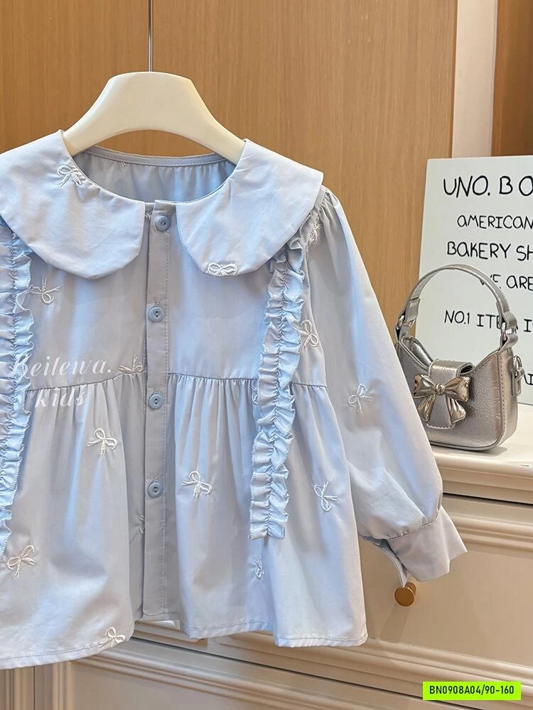 SƠ MI XANH CỔ SEN NHÚN BÈO