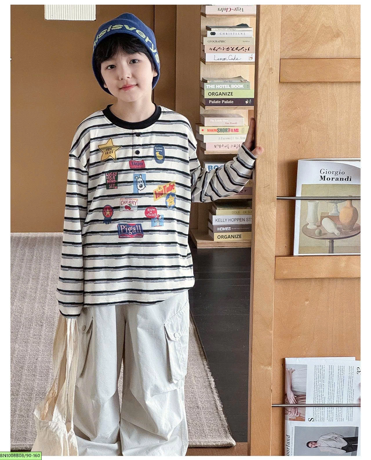 ÁO THUN KẺ NGANG IN HÌNH AOAOKIDS AQ6076