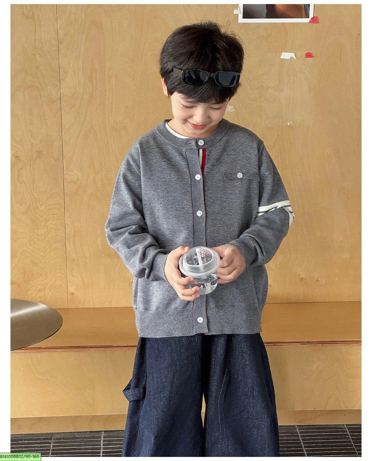 ÁO CARDIGAN LEN TAY SỌC  AOAOKIDS AQ6015