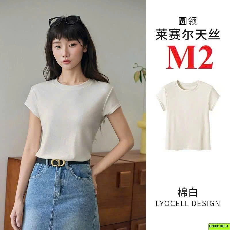 ÁO THUN CỘC TAY CỔ TRÒN CHO NỮ