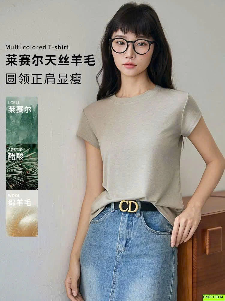 ÁO THUN CỘC TAY CỔ TRÒN CHO NỮ
