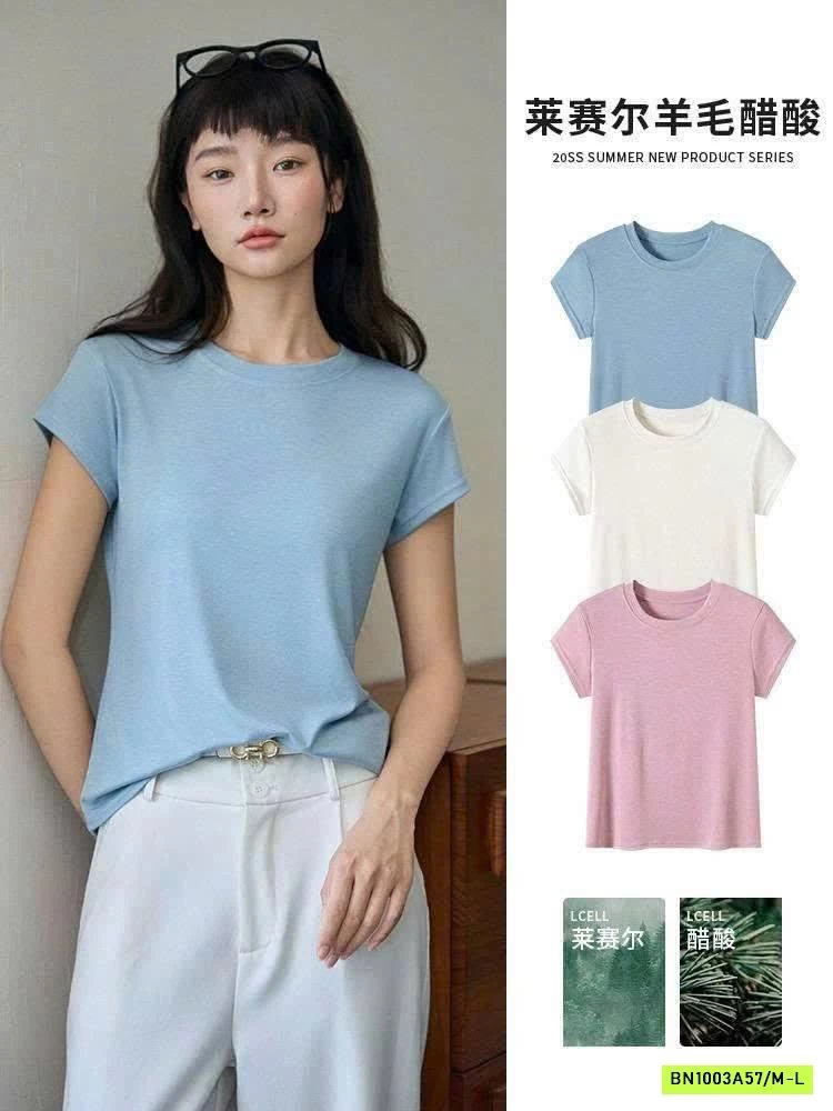 ÁO THUN CỘC TAY CỔ TRÒN CHO NỮ