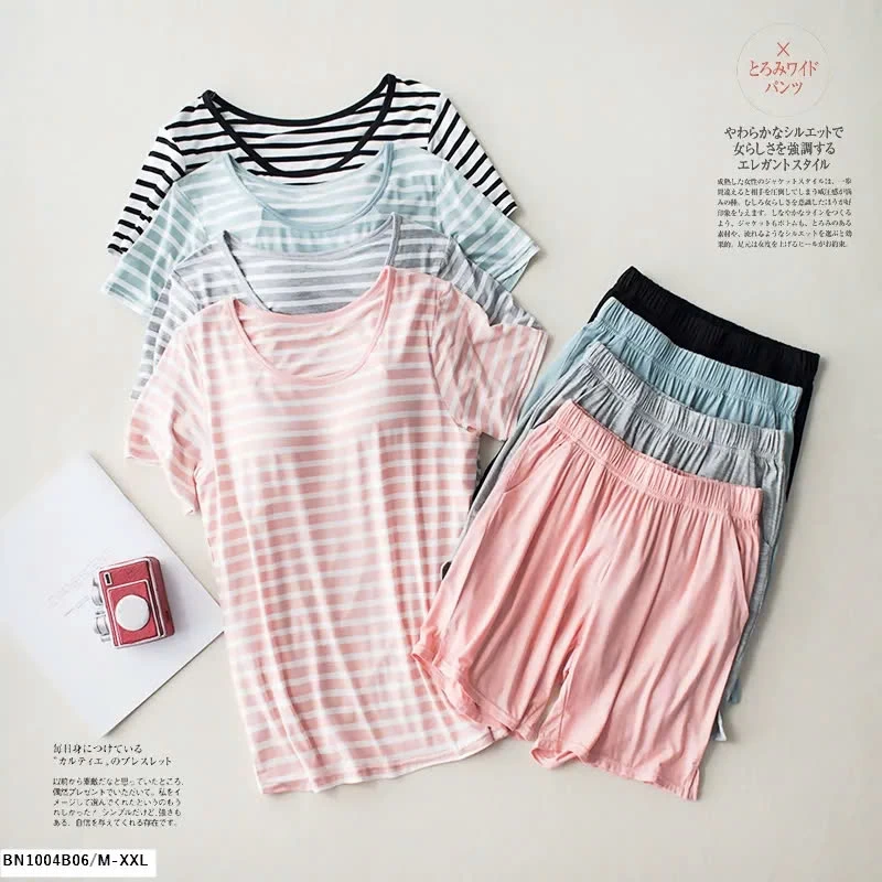 BỘ MẶC NHÀ ÁO KẺ KÈM ĐỆM NGỰC