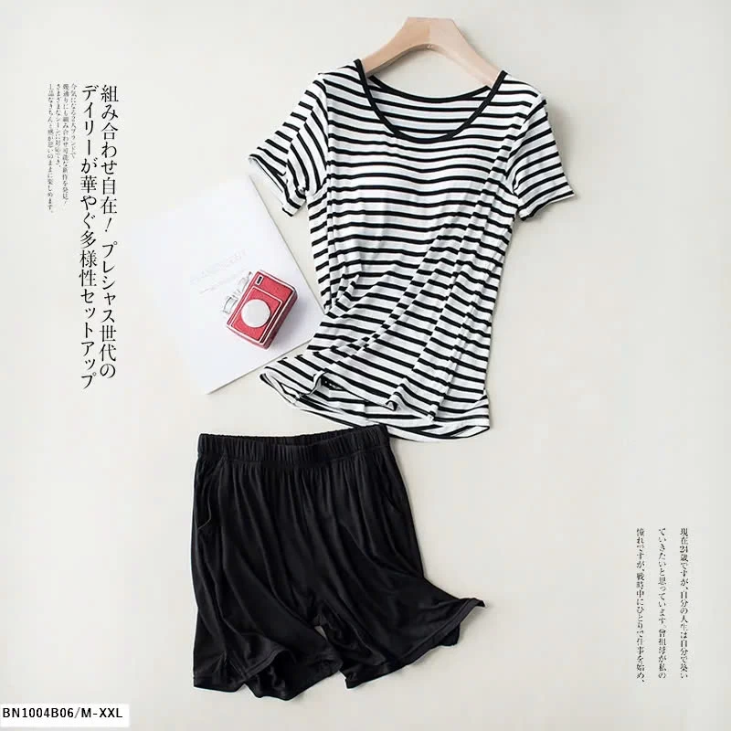 BỘ MẶC NHÀ ÁO KẺ KÈM ĐỆM NGỰC