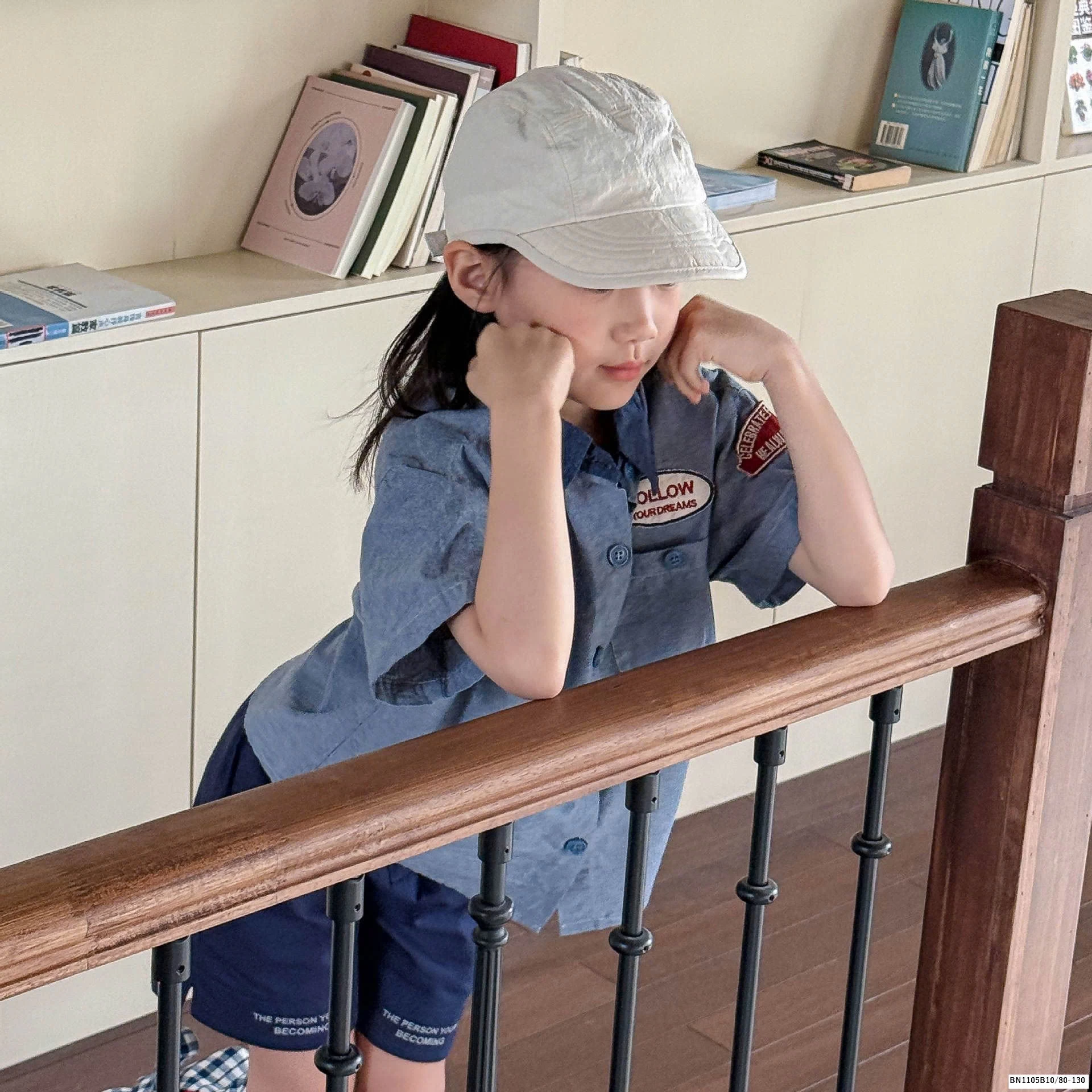 ÁO SƠ MI DENIM PHỐI CỔ  ADBABY