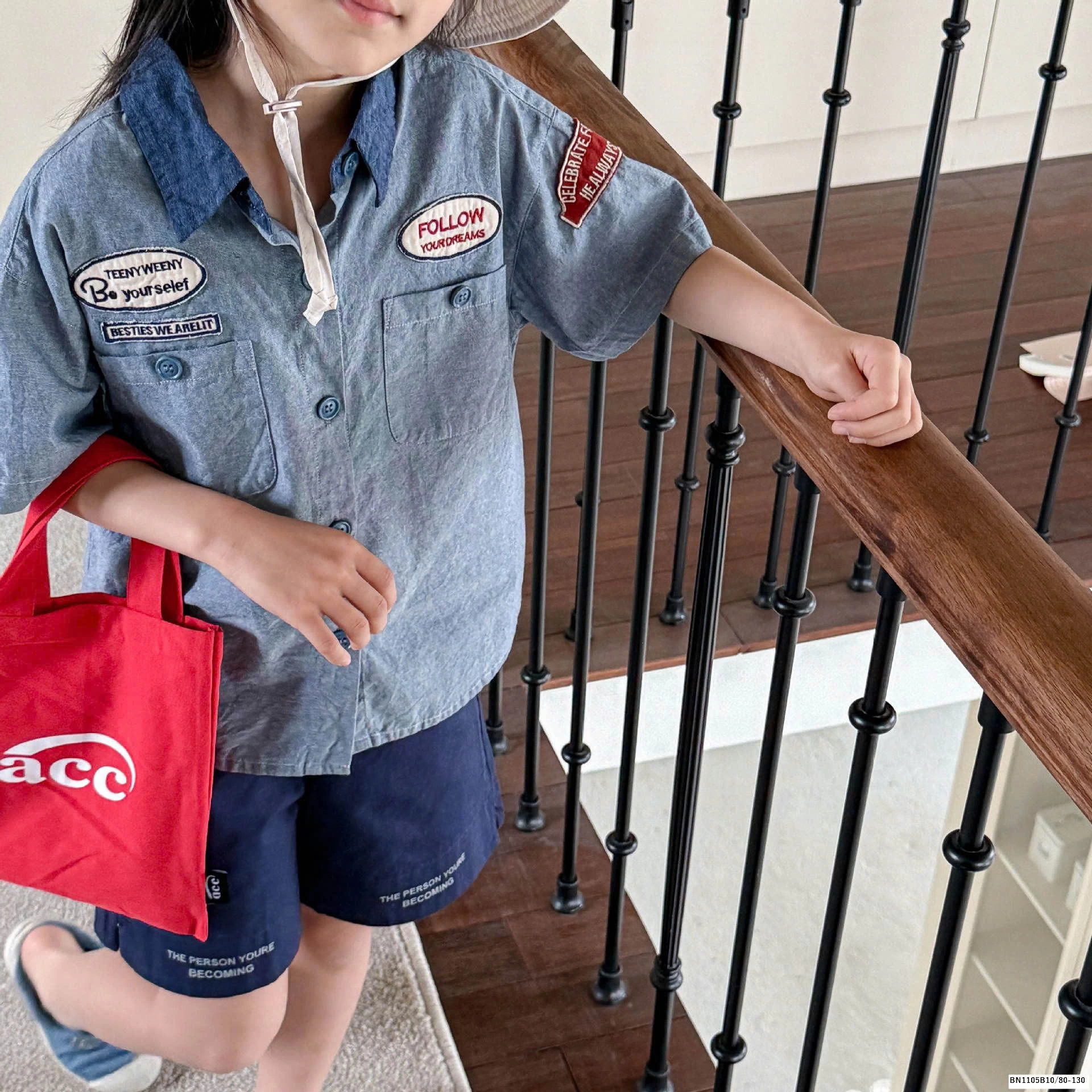ÁO SƠ MI DENIM PHỐI CỔ  ADBABY
