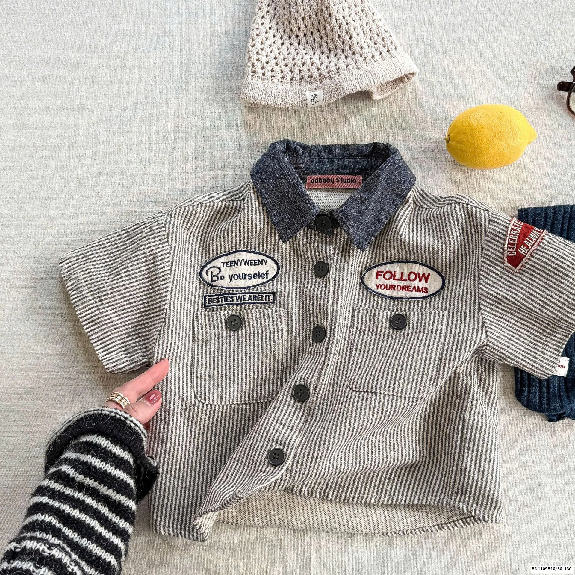 ÁO SƠ MI DENIM PHỐI CỔ  ADBABY