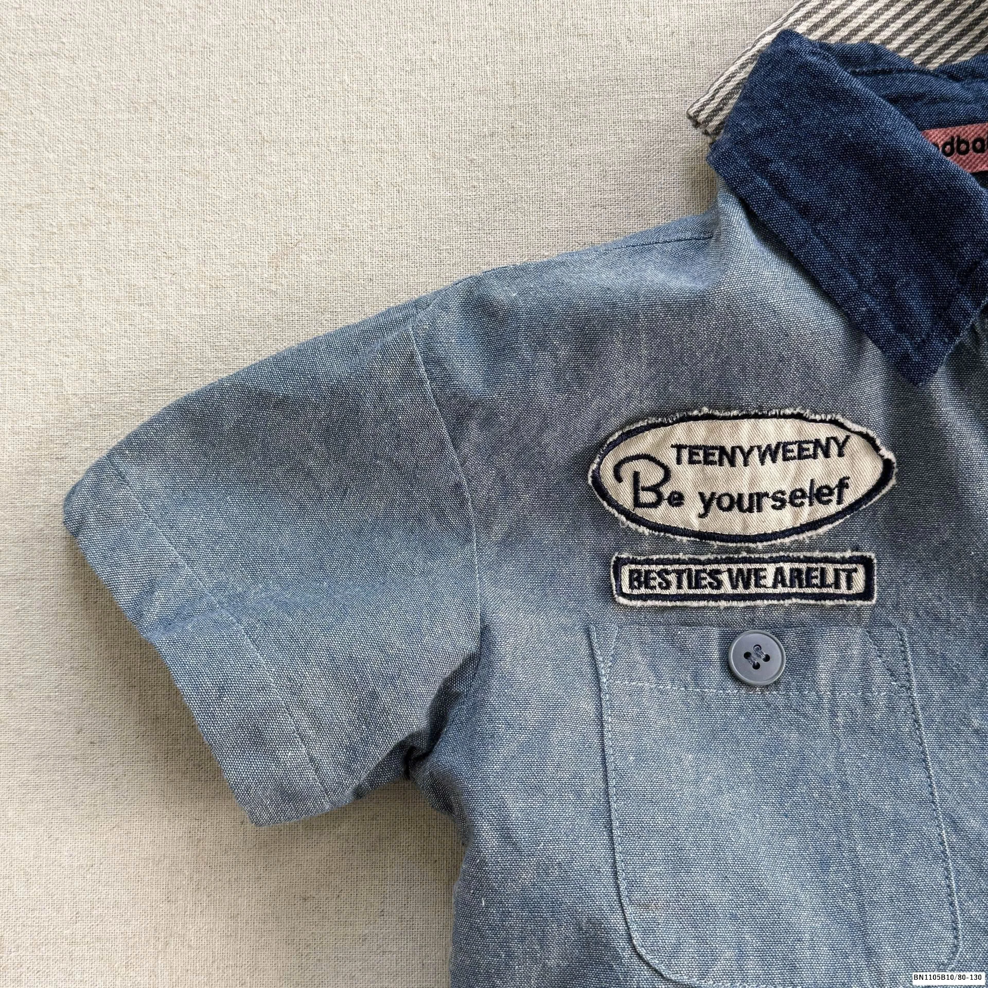 ÁO SƠ MI DENIM PHỐI CỔ  ADBABY