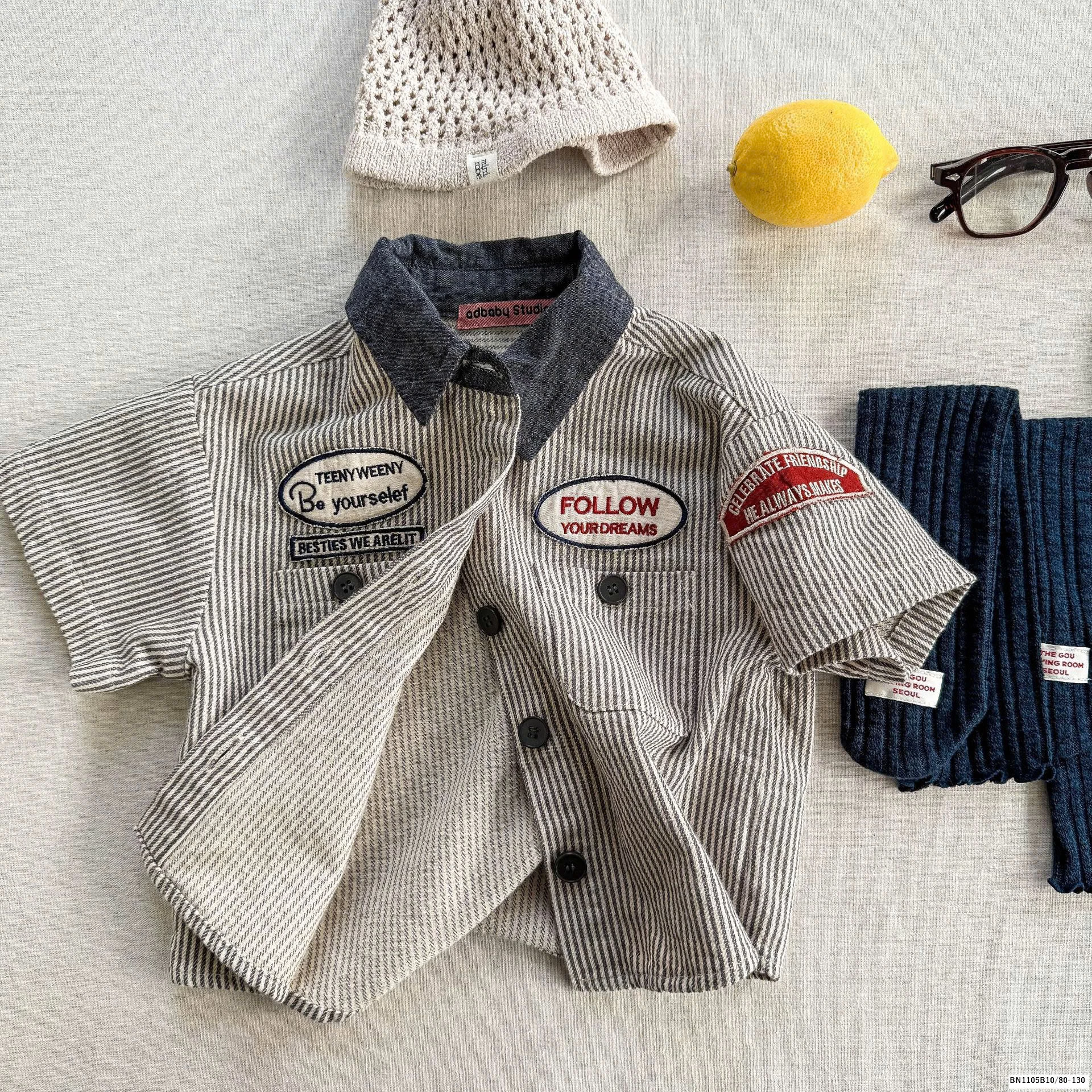 ÁO SƠ MI DENIM PHỐI CỔ  ADBABY