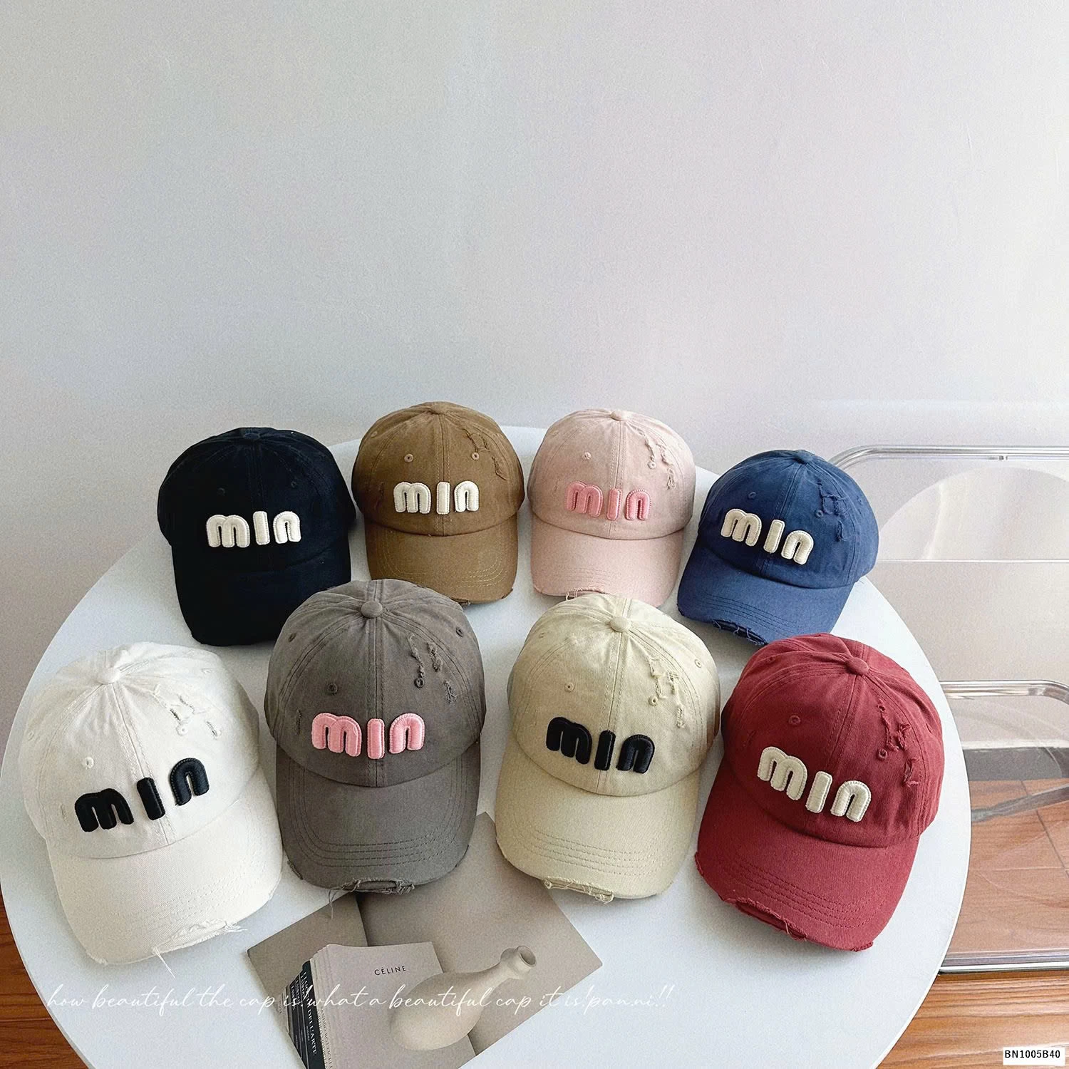 MŨ LƯỠI TRAI RÁCH THÊU CHỮ MIN