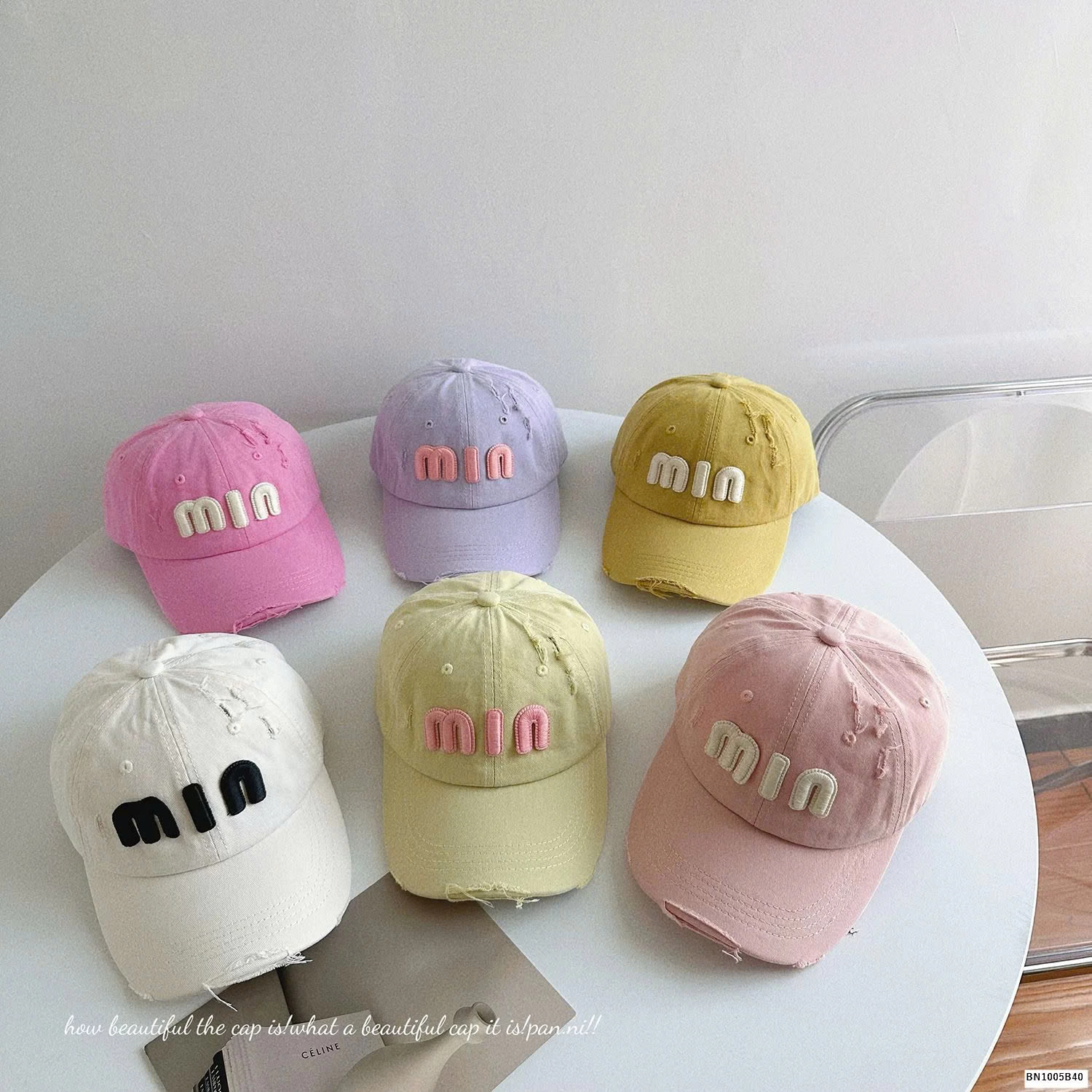 MŨ LƯỠI TRAI RÁCH THÊU CHỮ MIN