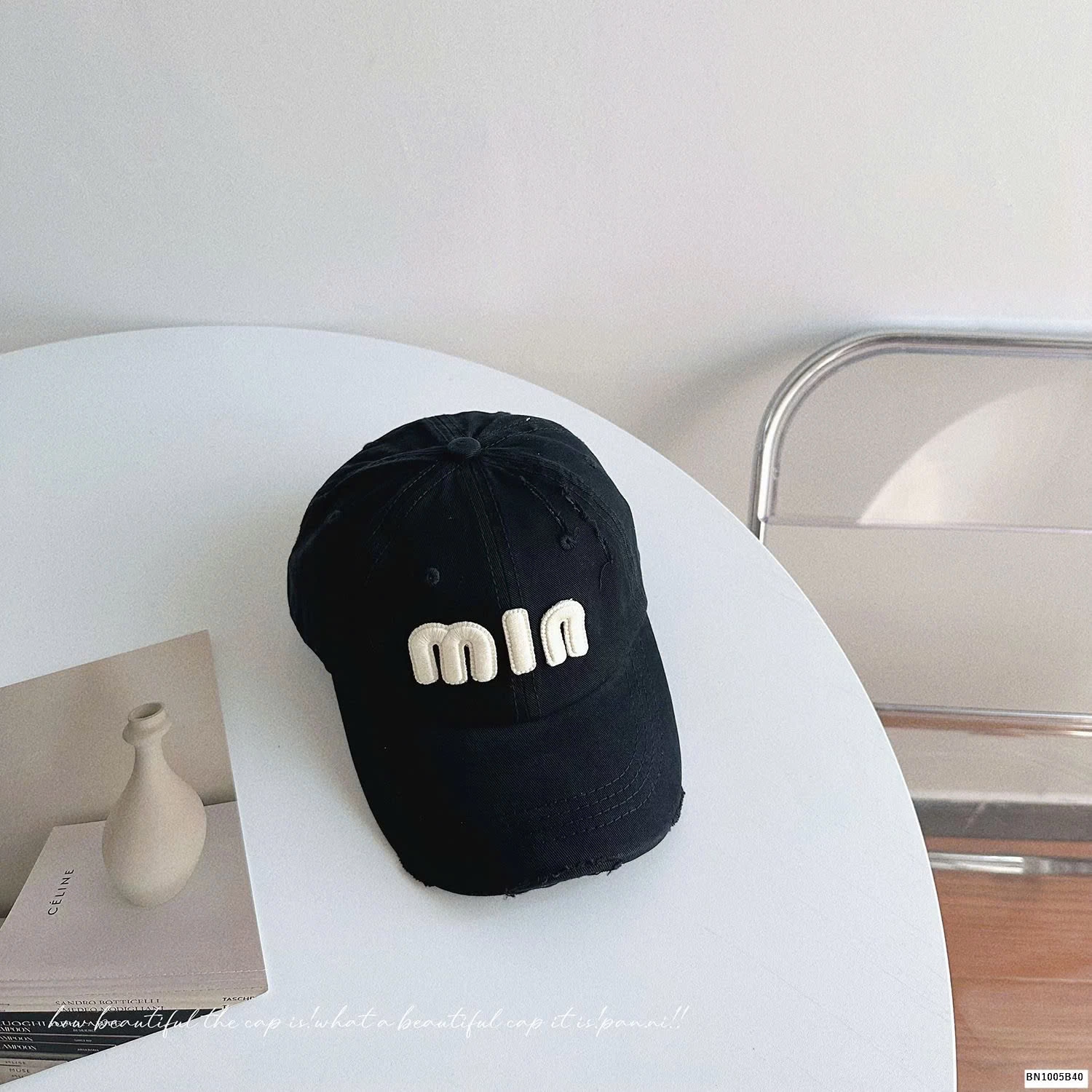 MŨ LƯỠI TRAI RÁCH THÊU CHỮ MIN