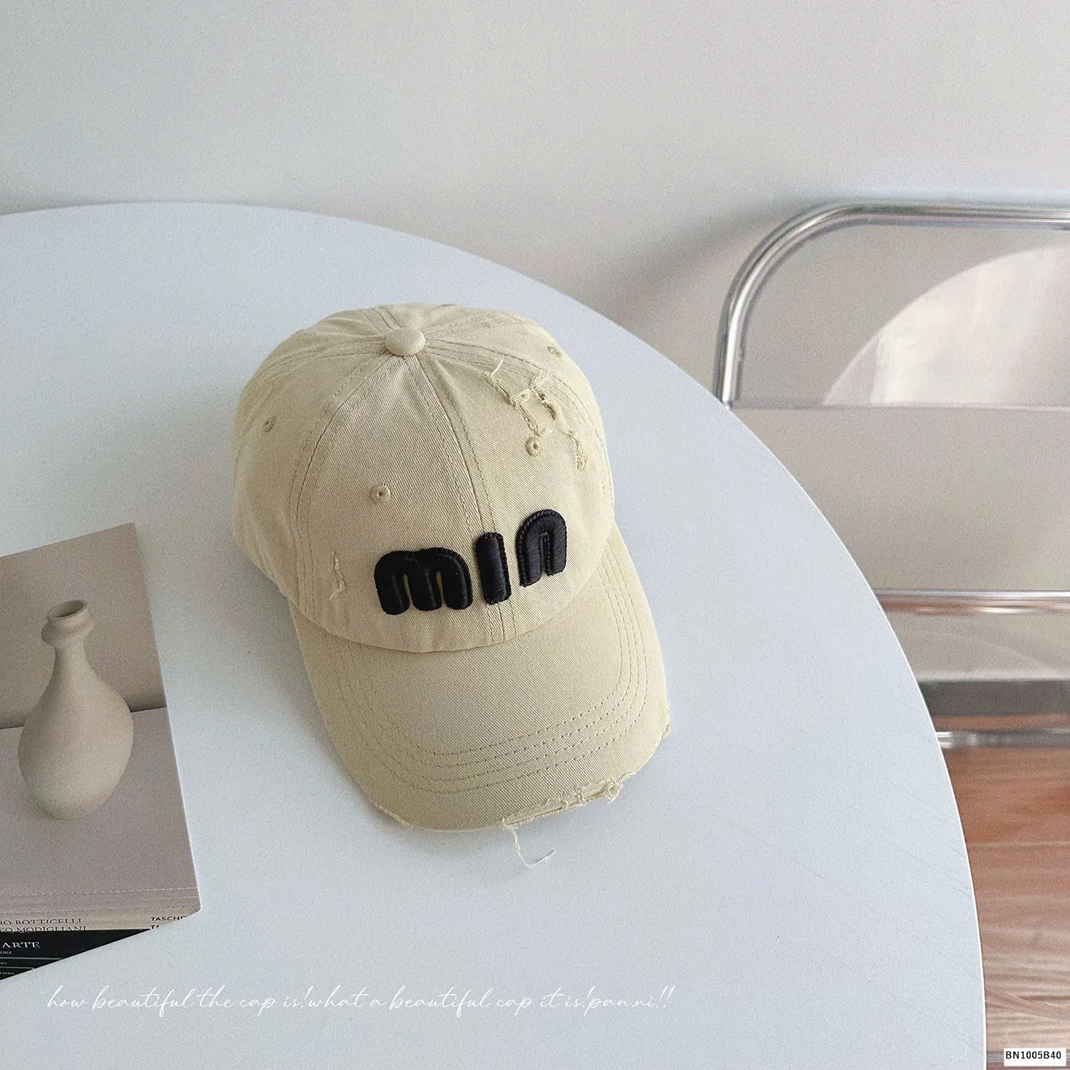 MŨ LƯỠI TRAI RÁCH THÊU CHỮ MIN