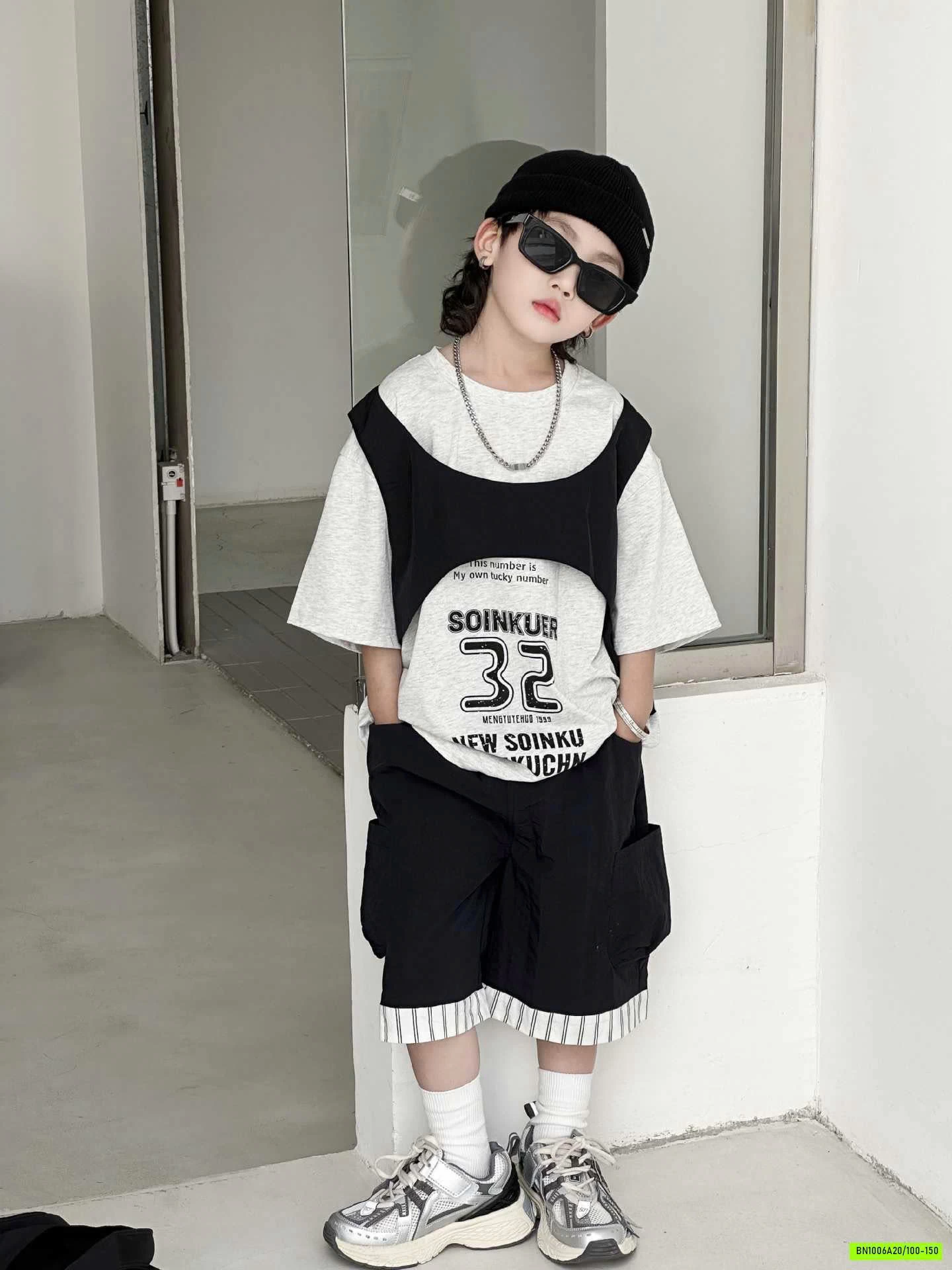 ÁO GIẢ 2 LỚP MIX SHORT ĐEN