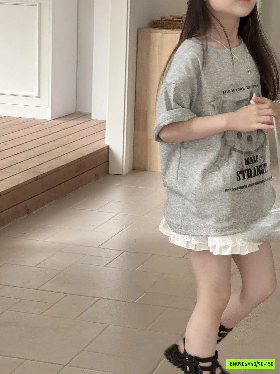 ÁO KITTY XÁM GẮN NƠ MIX CV REN TRẮNG