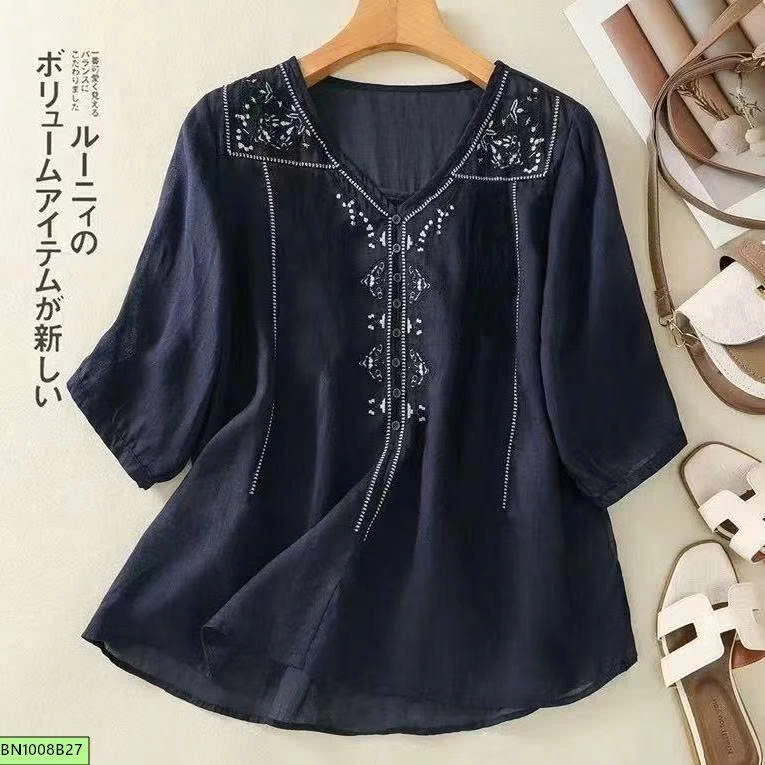 ÁO THÊU HOA CỔ CHỮ V