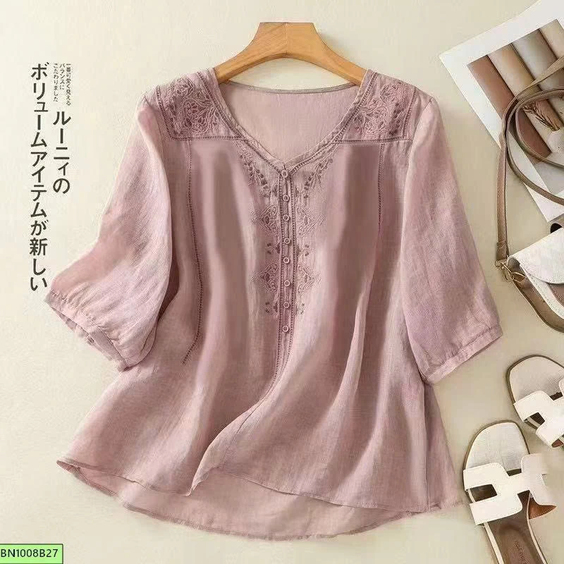 ÁO THÊU HOA CỔ CHỮ V
