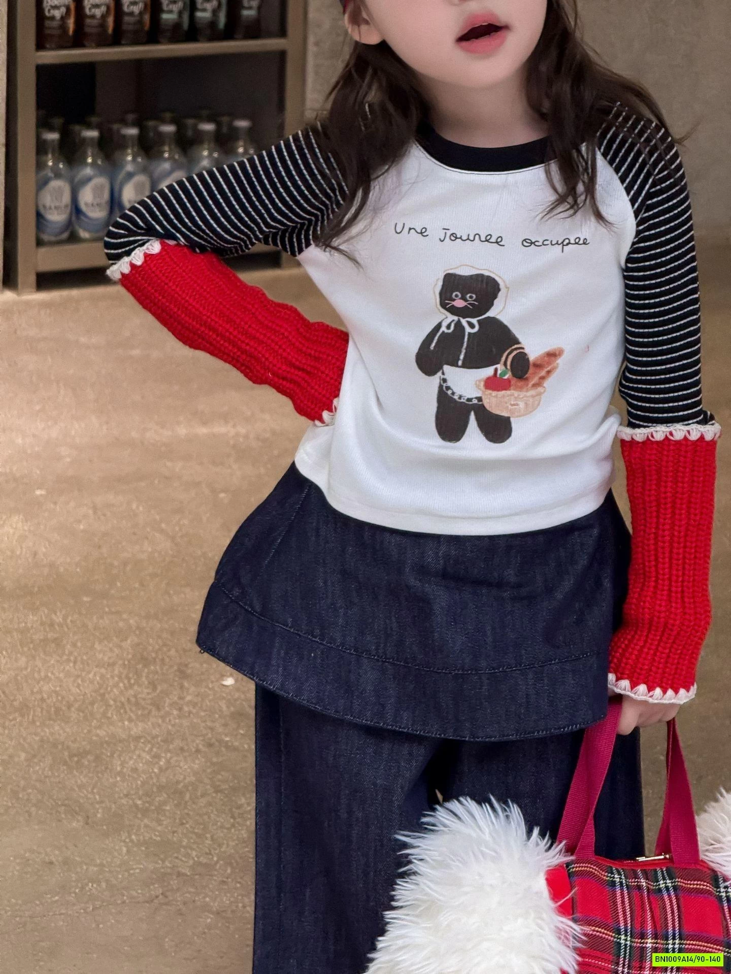 ÁO PHỐI MÀU TAY MIX JEANS GIẢ VÁY