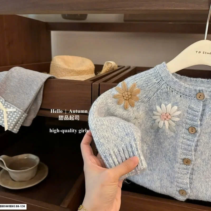 SET ÁO CARDIGAN LEN HOA XANH DƯƠNG MIX  QUẦN LEGGING