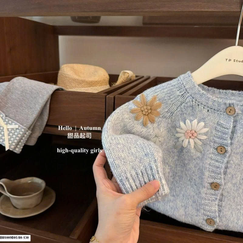 SET ÁO CARDIGAN LEN HOA XANH DƯƠNG MIX  QUẦN LEGGING