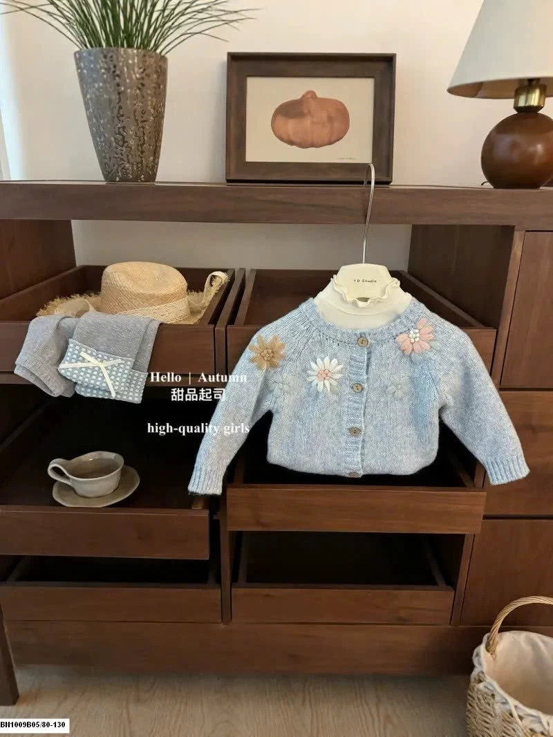 SET ÁO CARDIGAN LEN HOA XANH DƯƠNG MIX  QUẦN LEGGING