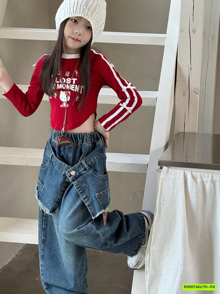 QUẦN JEANS ỐNG RỘNG KÈM VẠT TUA RUA