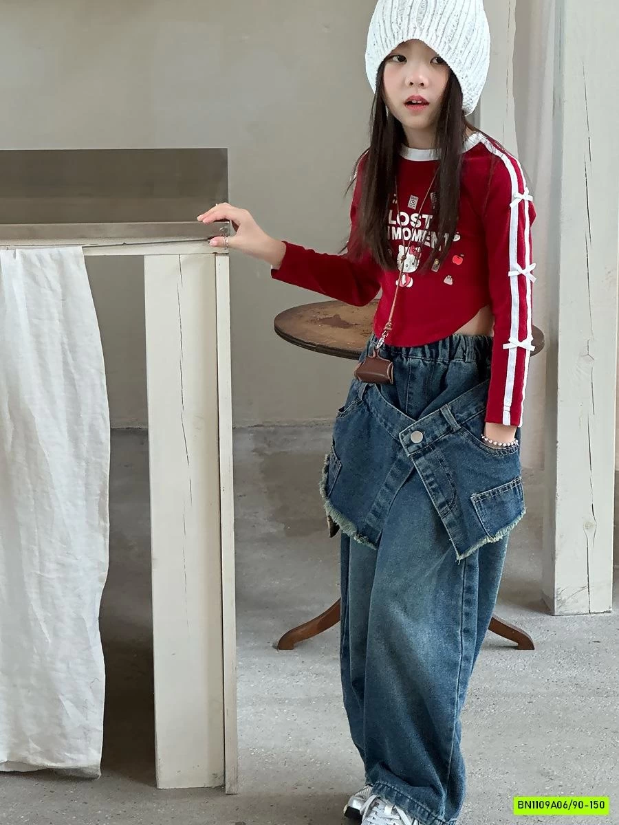 QUẦN JEANS ỐNG RỘNG KÈM VẠT TUA RUA