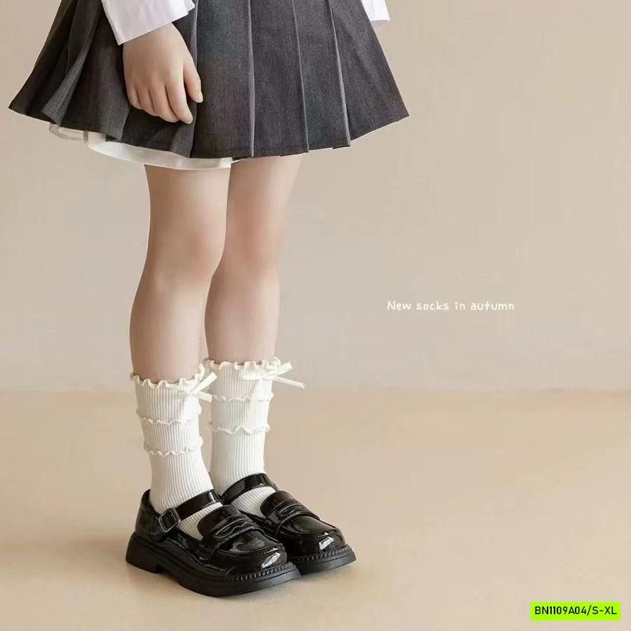 TẤT CAO CỔ VIỀN BÈO GẮN NƠ BÉ GÁI