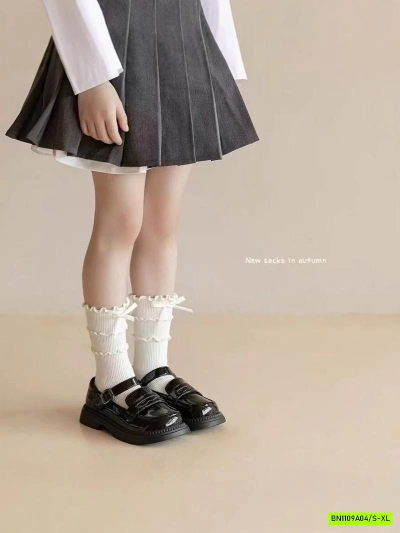 TẤT CAO CỔ VIỀN BÈO GẮN NƠ BÉ GÁI