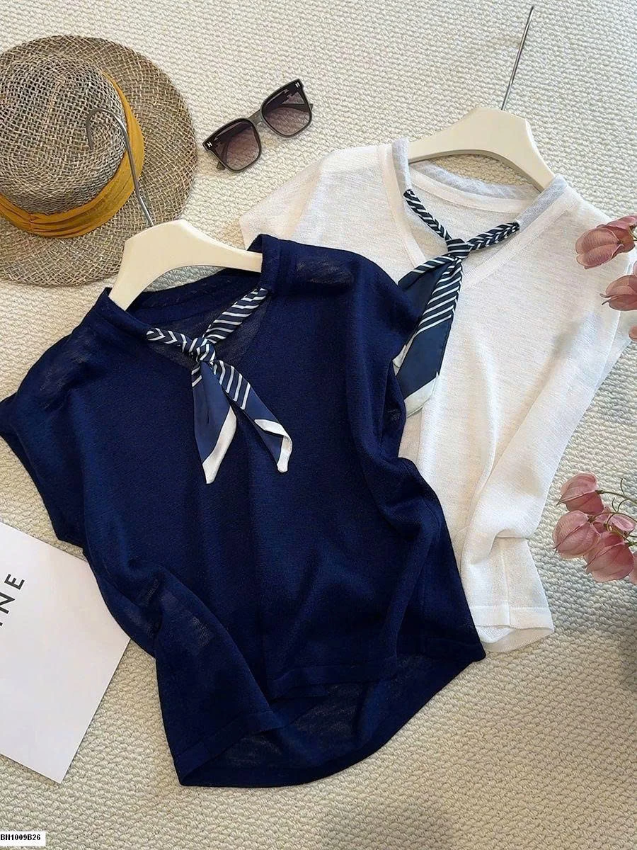 ÁO THUN MỎNG KÈM KHĂN ANNA TAY HẾN