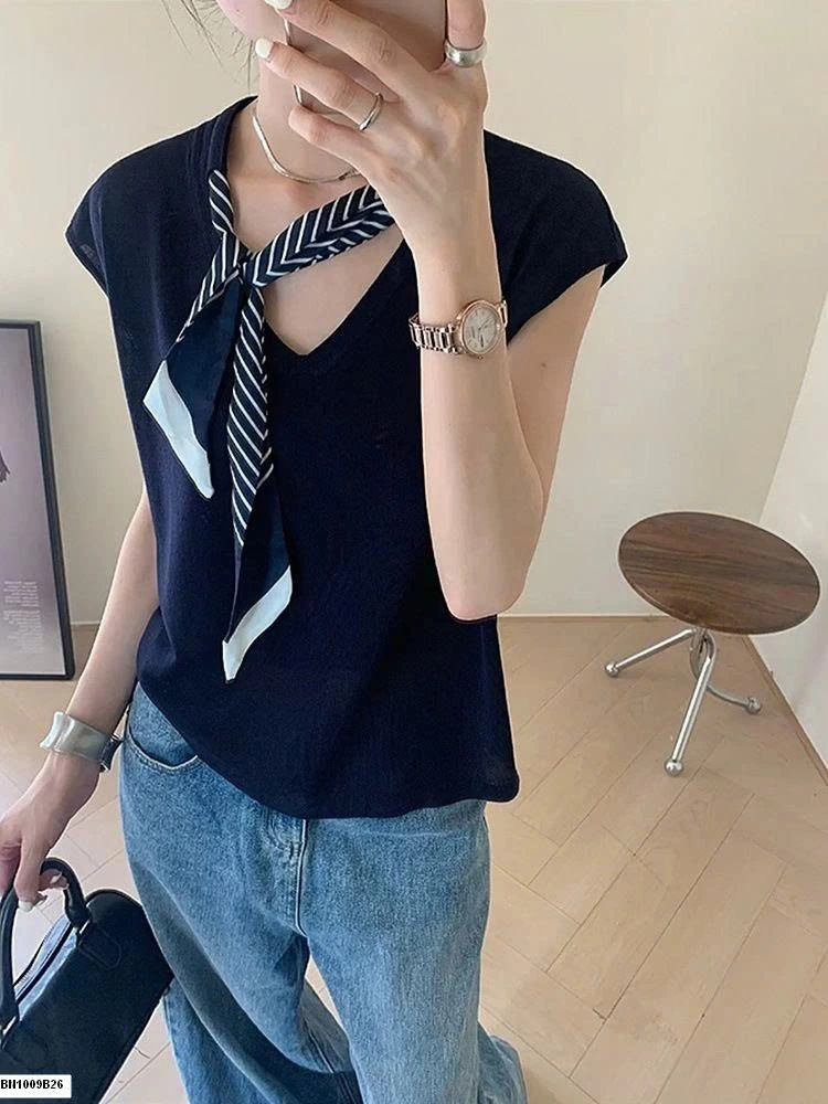 ÁO THUN MỎNG KÈM KHĂN ANNA TAY HẾN