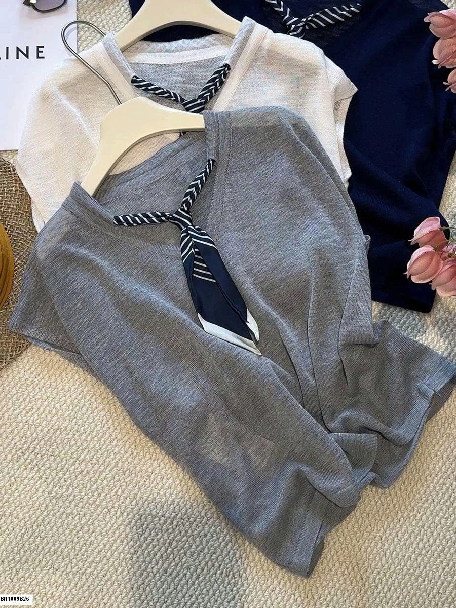 ÁO THUN MỎNG KÈM KHĂN ANNA TAY HẾN