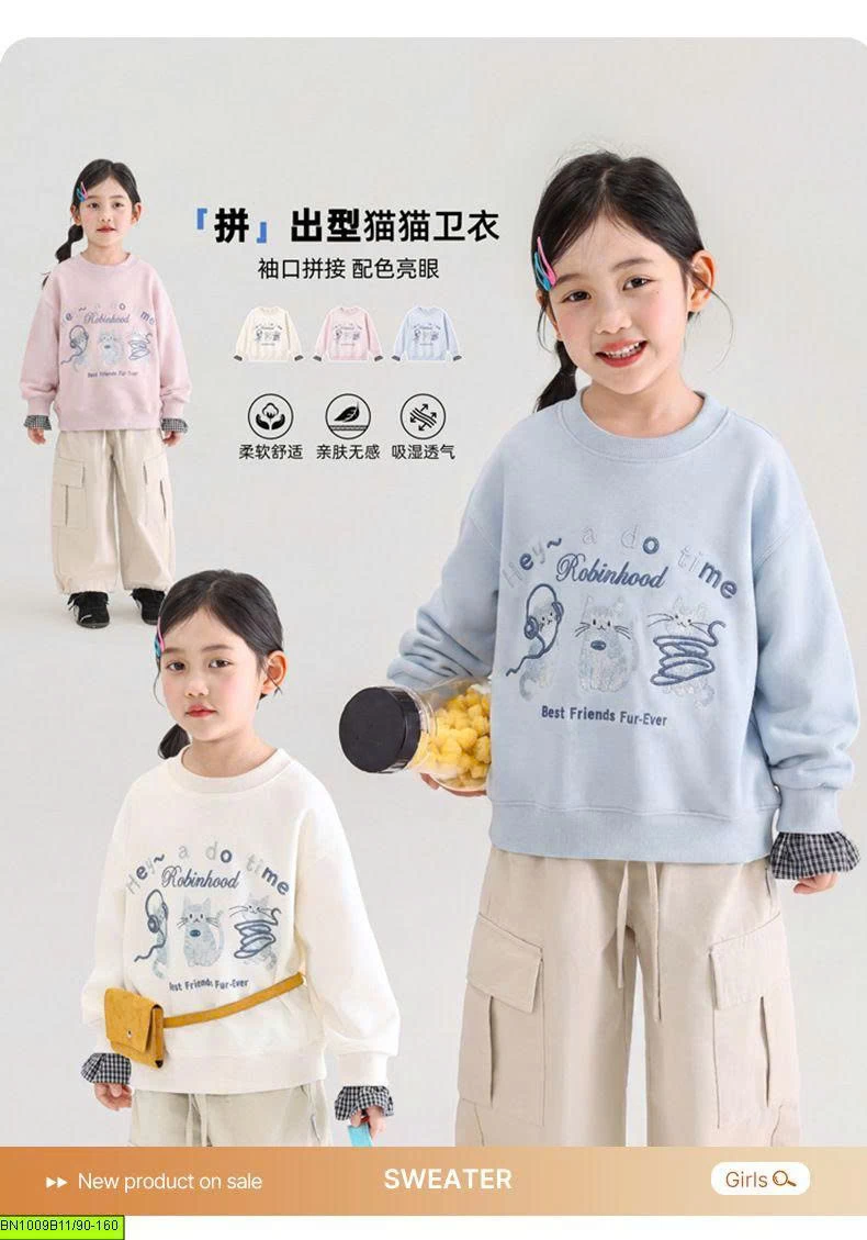 ÁO NỈ 3 CON MÈO PHỐI TAY CARO