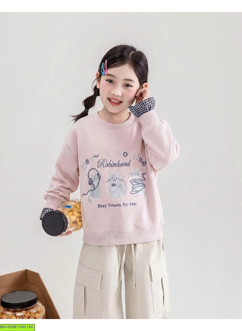 ÁO NỈ 3 CON MÈO PHỐI TAY CARO