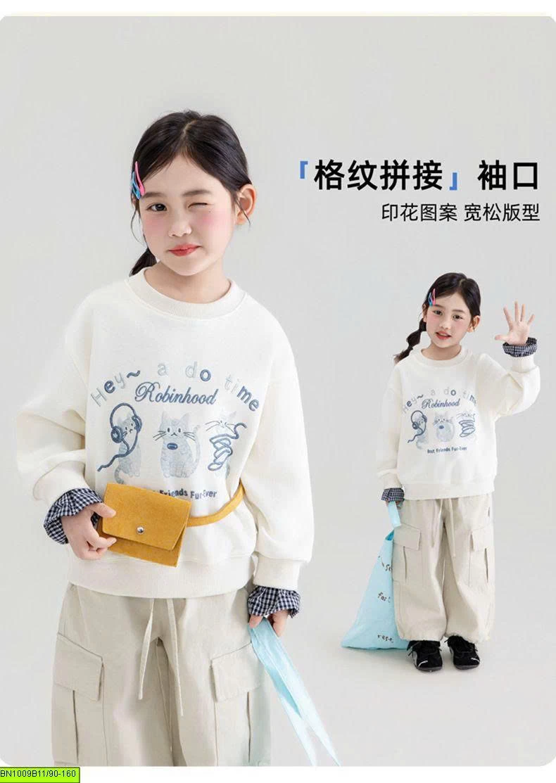 ÁO NỈ 3 CON MÈO PHỐI TAY CARO