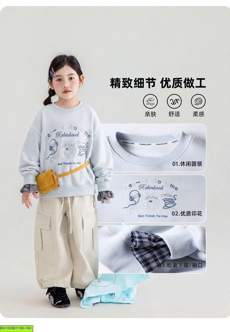 ÁO NỈ 3 CON MÈO PHỐI TAY CARO