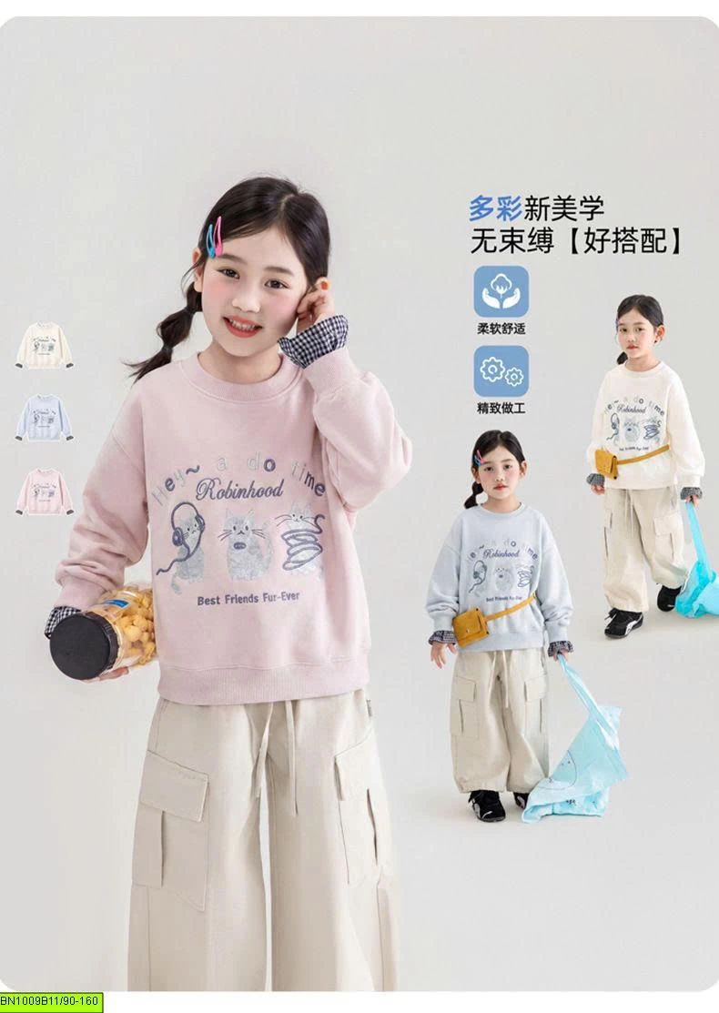 ÁO NỈ 3 CON MÈO PHỐI TAY CARO