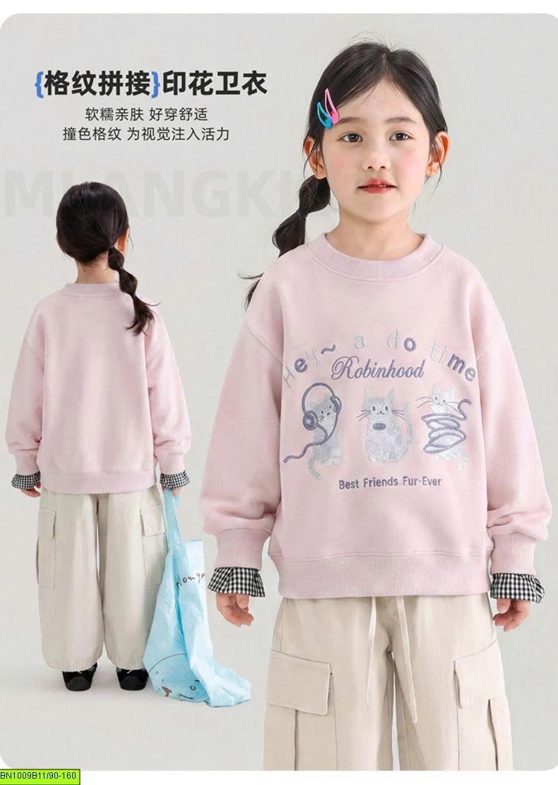 ÁO NỈ 3 CON MÈO PHỐI TAY CARO