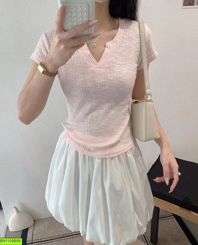 ÁO LEN NỮ NGẮN TAY CỔ V