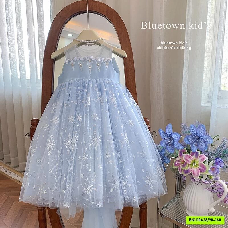 ĐẦM VOAN XANH BÔNG TUYẾT BLUETOWN