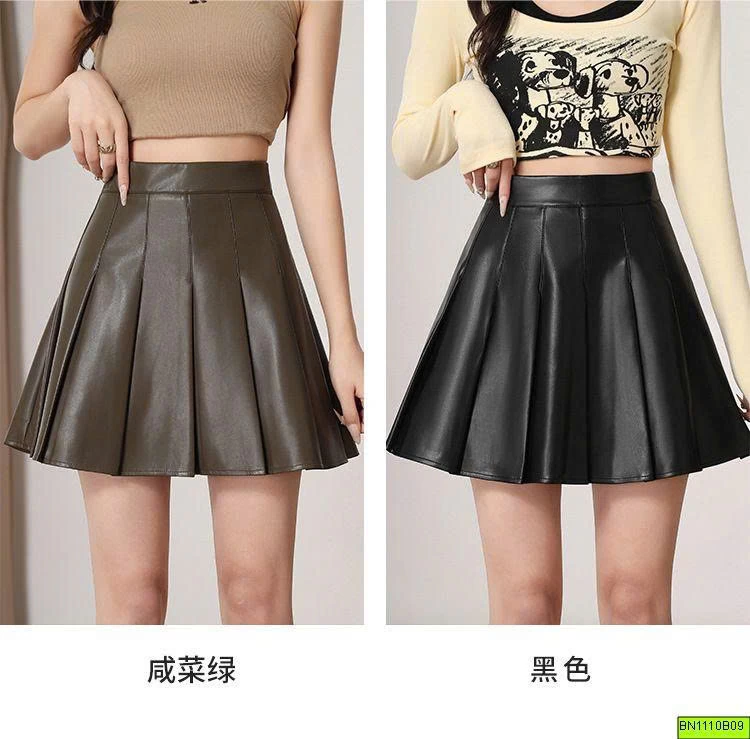 CHÂN VÁY DA XẾP LÝ DÁNG NGẮN