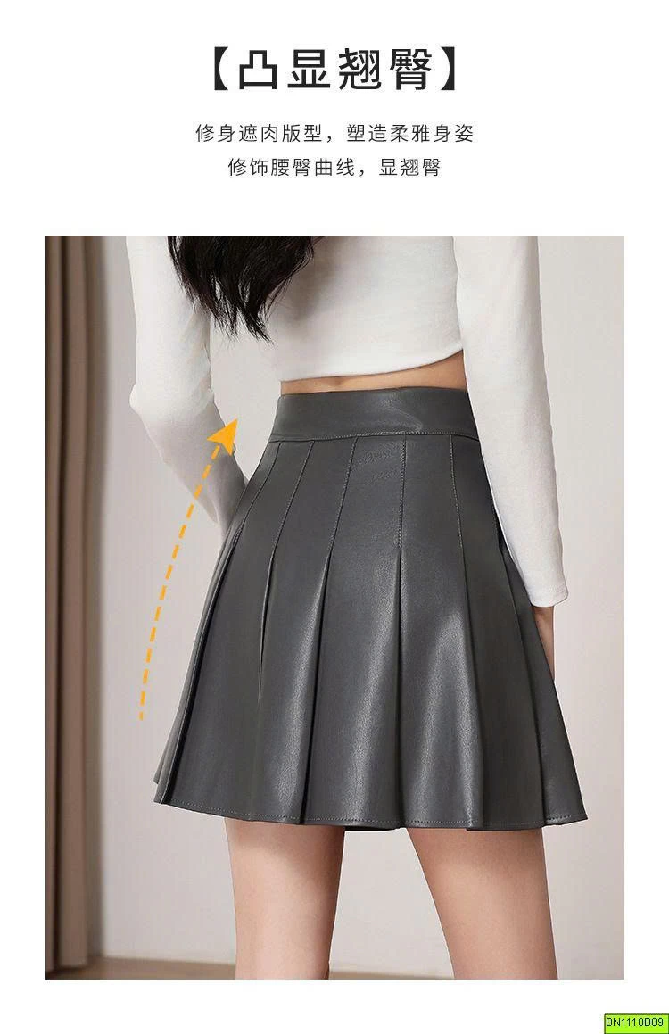 CHÂN VÁY DA XẾP LÝ DÁNG NGẮN