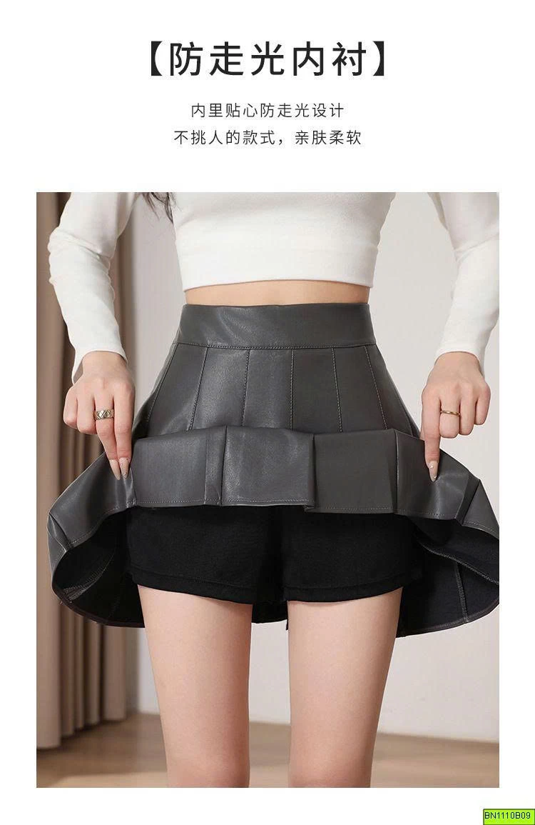 CHÂN VÁY DA XẾP LÝ DÁNG NGẮN