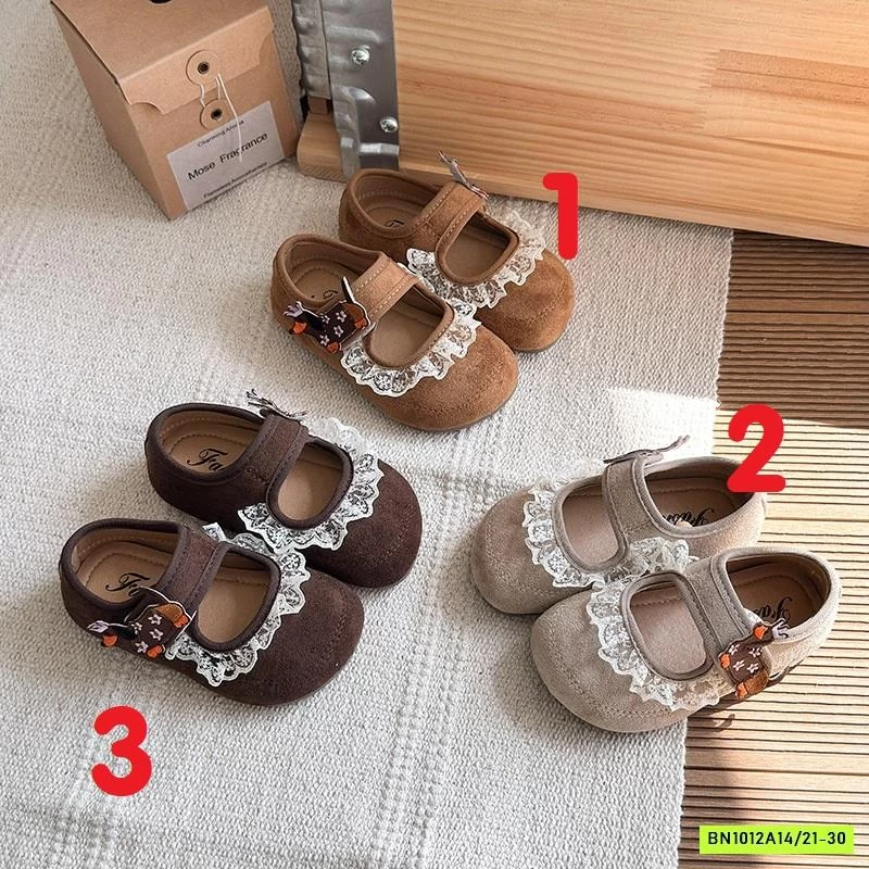 GIÀY BÚP BÊ NHUNG VIỀN REN CHARM CÚN