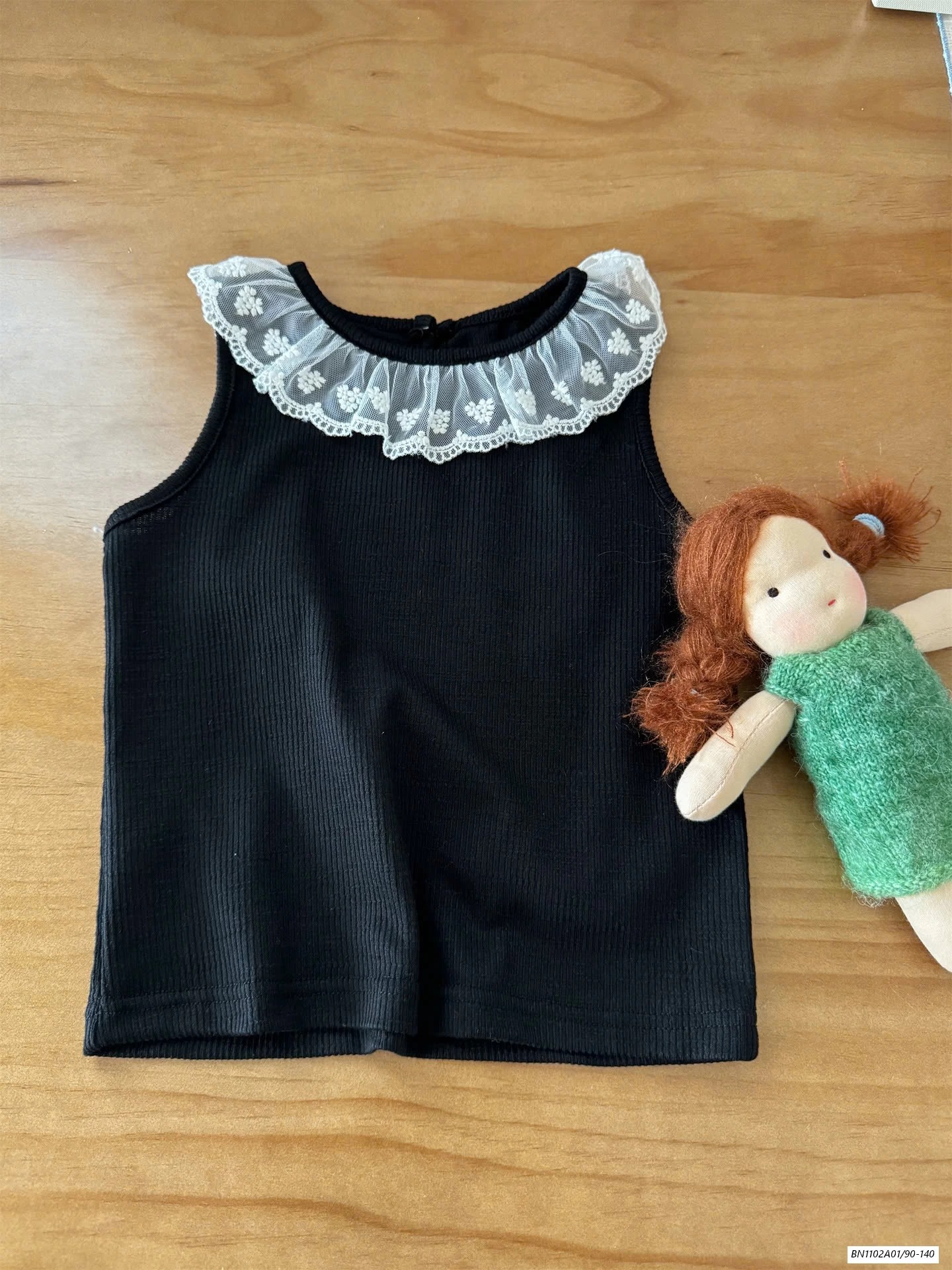 SÉT ÁO GÂN CỔ REN MIX JEANS SUÔNG