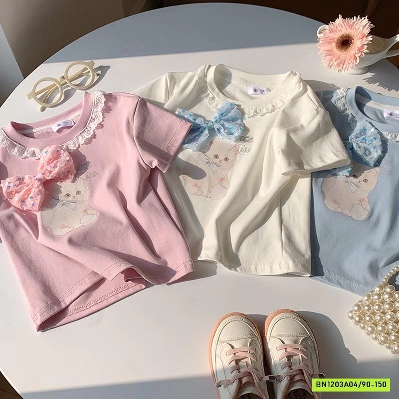 ÁO THUN MÈO GẮN NƠ